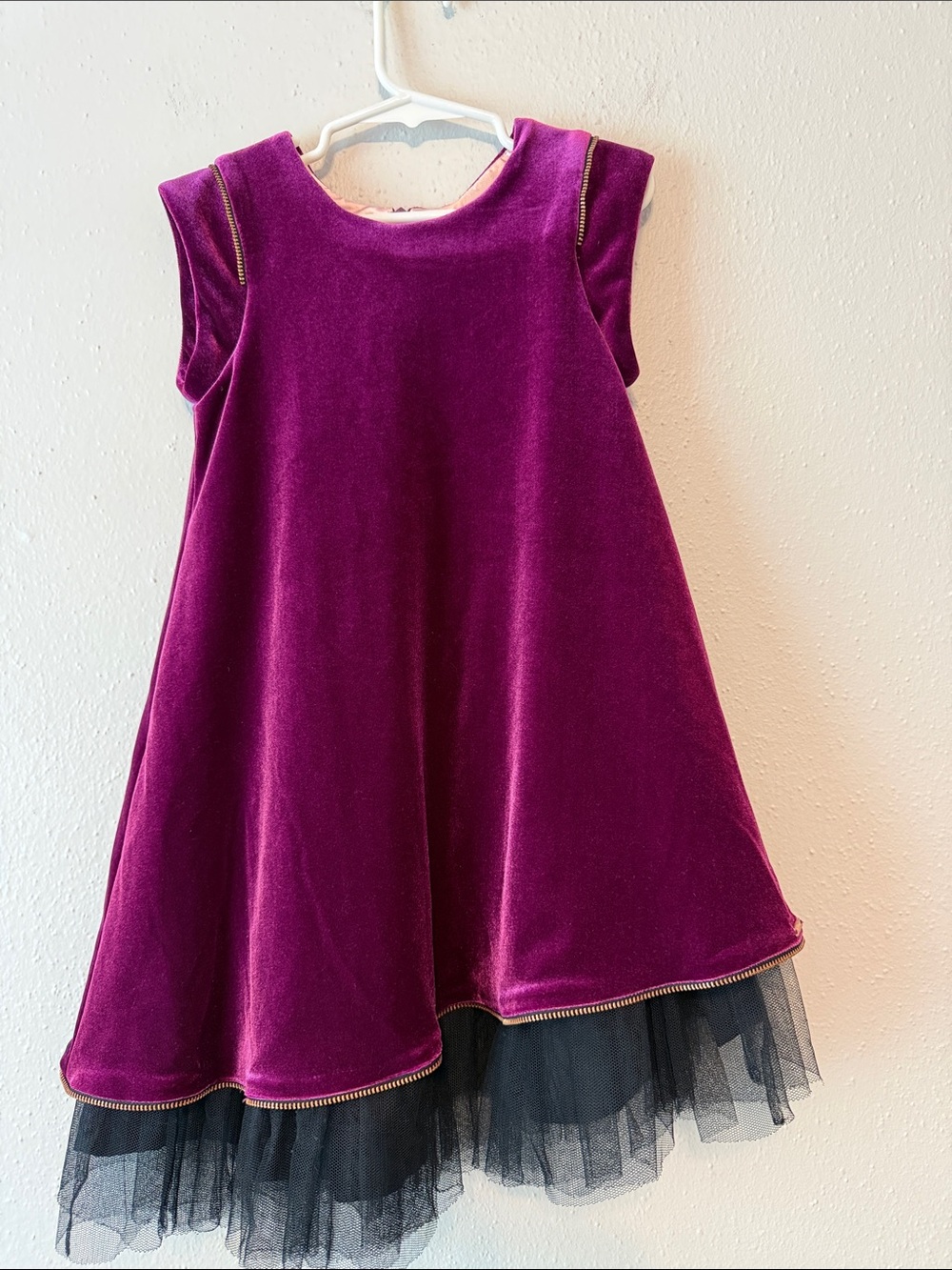 Junior Gaultier Girls Velvet Purple Dress with Black Tulle